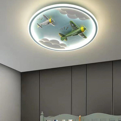 Modern Cartoon Resin Airplane Pegasus Acrylic Shade LED Kids Flush Mount Ceiling Light