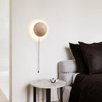 Traditional Japanese Round Yellow Travertine Wabi-Sabi LED Wall Sconce Lamp For Hallway Lumendat