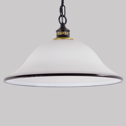 Vintage European Frosted Glass Cone 1-Light Pendant Light