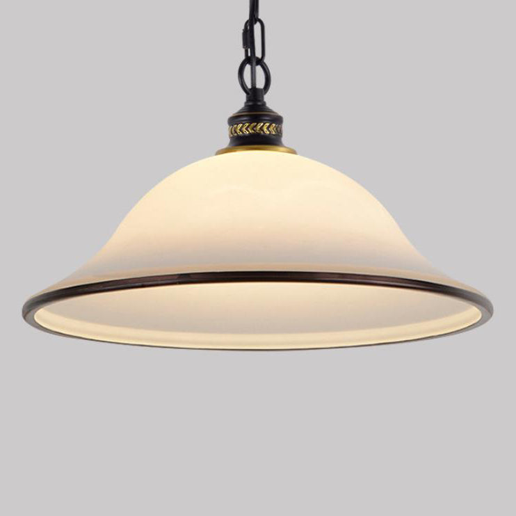 Vintage European Frosted Glass Cone 1-Light Pendant Light