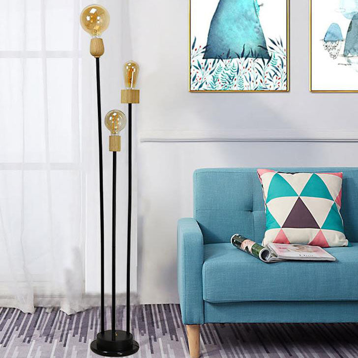 Industrial Retro Iron Black-Finished Frame Glass Ball 3-Light Standing Floor Lamp Lumendat