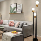 Industrial Retro Iron Black-Finished Frame Glass Ball 3-Light Standing Floor Lamp Lumendat