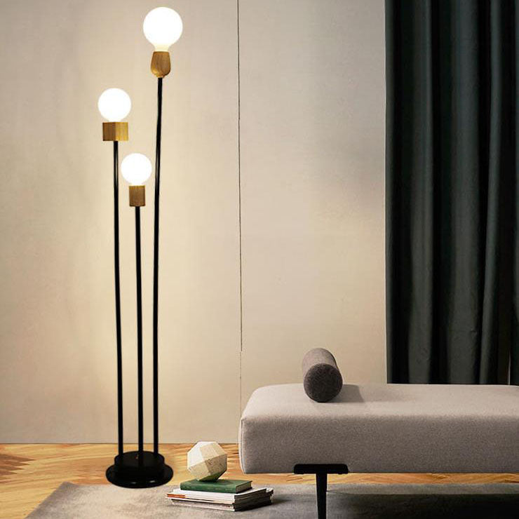 Industrial Retro Iron Black-Finished Frame Glass Ball 3-Light Standing Floor Lamp Lumendat