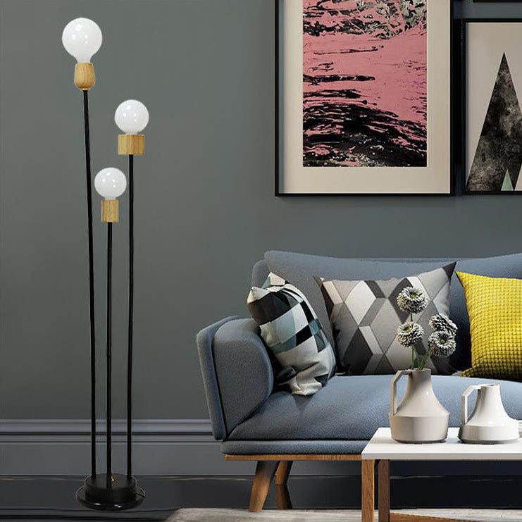Industrial Retro Iron Black-Finished Frame Glass Ball 3-Light Standing Floor Lamp Lumendat
