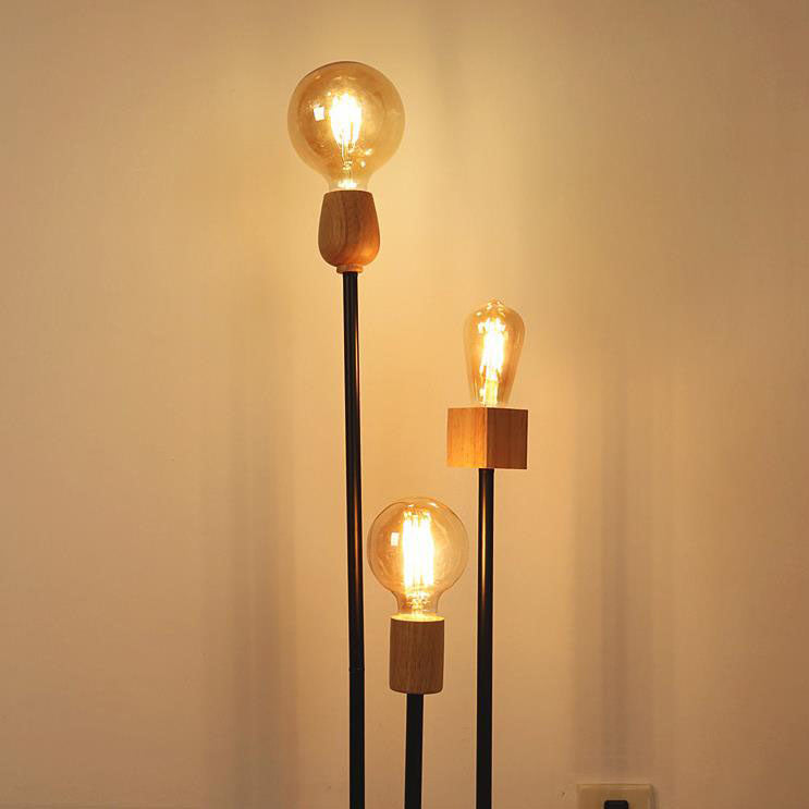Industrial Retro Iron Black-Finished Frame Glass Ball 3-Light Standing Floor Lamp Lumendat