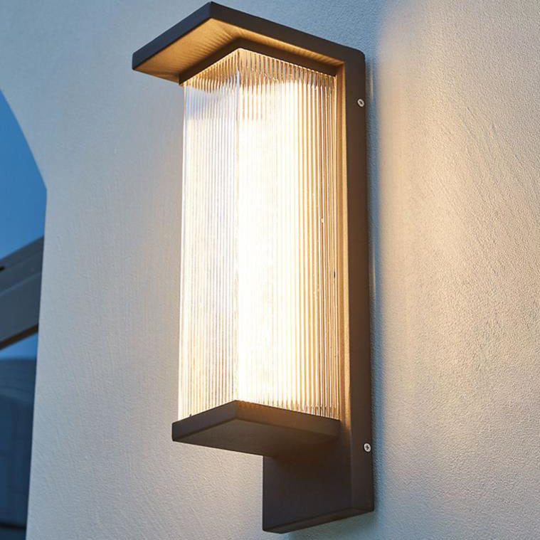 Industrial Waterproof Rectangular PC Striped Shade LED Outdoor Wall Sconce Lamp Lumendat