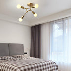 Contemporary Industrial Exposed Bulb Copper Branch 3/4 Light Semi-flush Mount Ceiling Light for Living Room