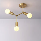 Contemporary Industrial Exposed Bulb Copper Branch 3/4 Light Semi-flush Mount Ceiling Light for Living Room