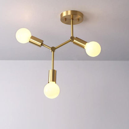 Contemporary Industrial Exposed Bulb Copper Branch 3/4 Light Semi-flush Mount Ceiling Light for Living Room