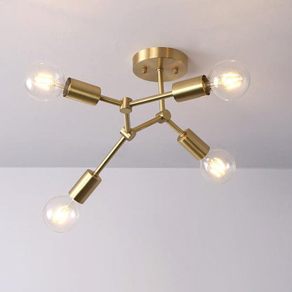 Contemporary Industrial Exposed Bulb Copper Branch 3/4 Light Semi-flush Mount Ceiling Light for Living Room