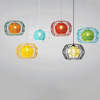 Modern Minimalist Weaving Hemp Ball Iron Drum 1-light Pendant Light for Living Room BulbSquare
