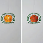 Modern Minimalist Weaving Hemp Ball Iron Drum 1-light Pendant Light for Living Room BulbSquare
