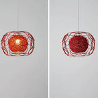 Modern Minimalist Weaving Hemp Ball Iron Drum 1-light Pendant Light for Living Room BulbSquare
