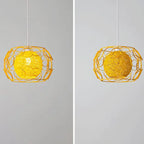Modern Minimalist Weaving Hemp Ball Iron Drum 1-light Pendant Light for Living Room BulbSquare