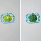 Modern Minimalist Weaving Hemp Ball Iron Drum 1-light Pendant Light for Living Room BulbSquare