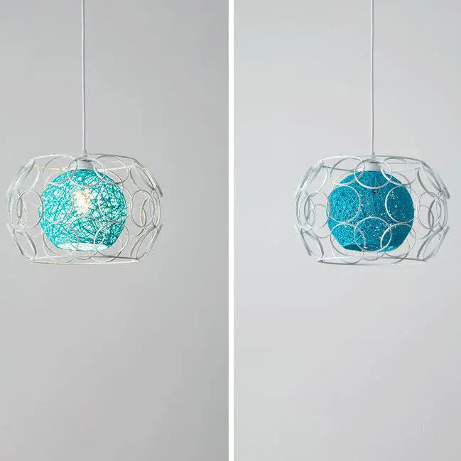 Modern Minimalist Weaving Hemp Ball Iron Drum 1-light Pendant Light for Living Room BulbSquare