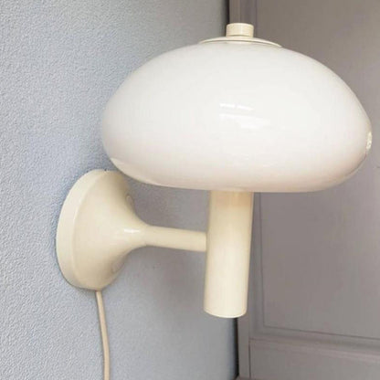 Contemporary Nordic Milk White Iron Glass Dome Mushroom 1-Light Wall Sconce Lamp For Bedroom