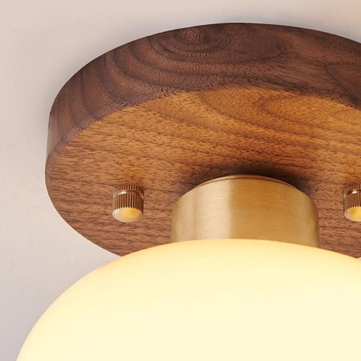 Creative Vintage Walnut Brass Round 1-Light Semi-Flush Mount Ceiling Light Lumendat