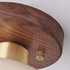 Creative Vintage Walnut Brass Round 1-Light Semi-Flush Mount Ceiling Light Lumendat