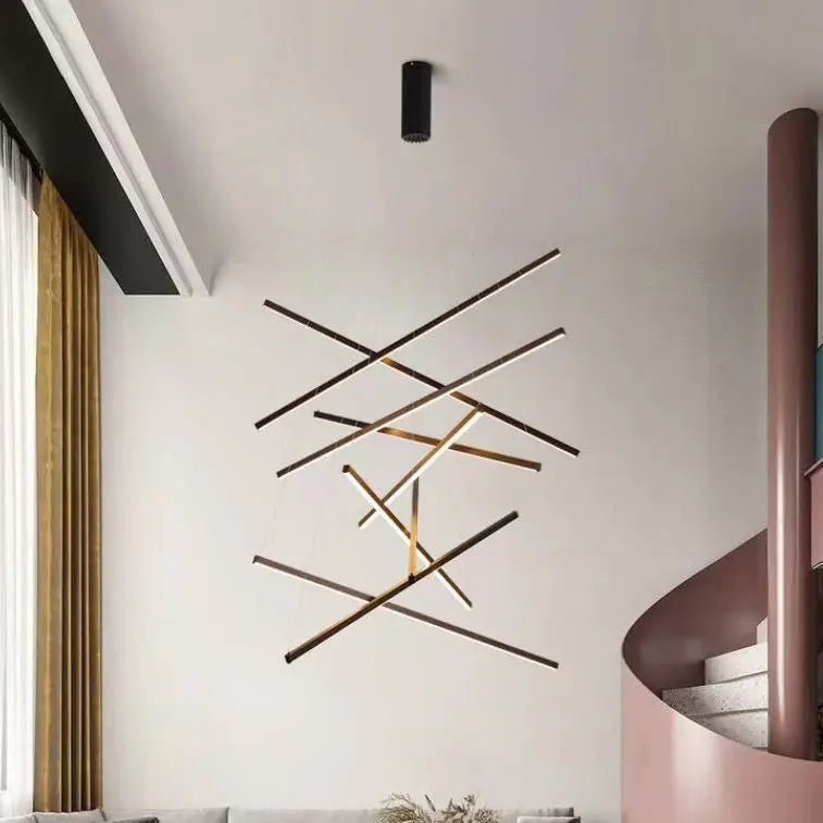 Nordic Light Luxury Iron Aluminum Geometric Line Combination LED Chandelier Lumendat