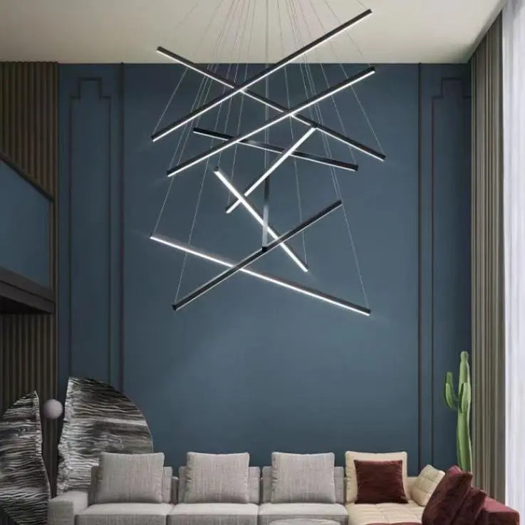 Nordic Light Luxury Iron Aluminum Geometric Line Combination LED Chandelier Lumendat