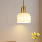 Japanese Wabi-sabi Brass Semi-circle Pleated Glass 1-light Pendant Light
