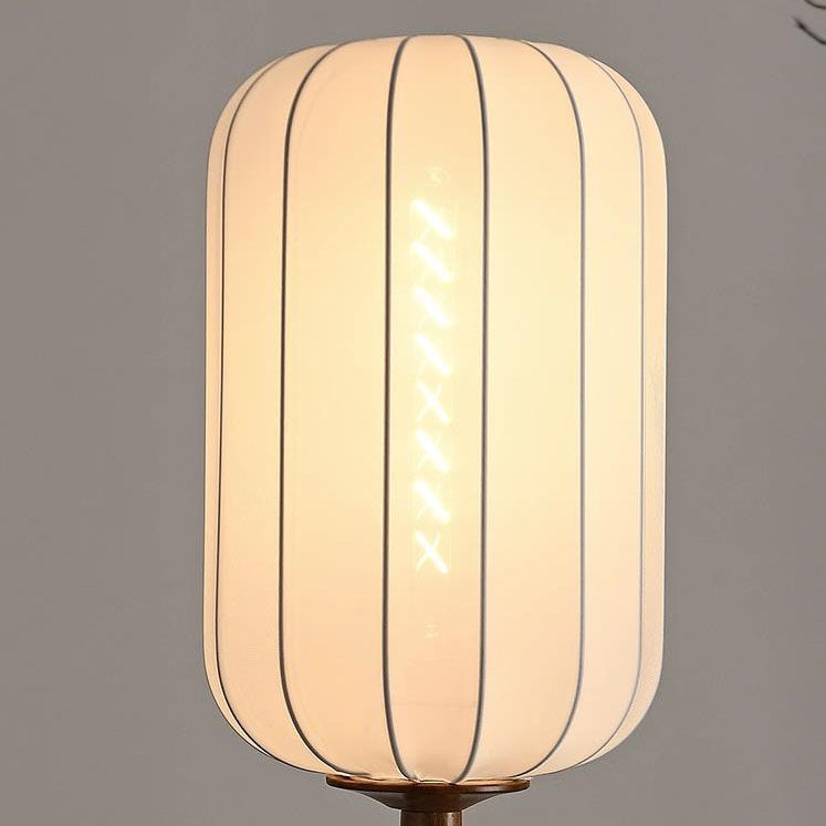 Japanese Zen Rosewood Base Silk Lantern Shade 1-Light Standing Floor Lamp Lumendat