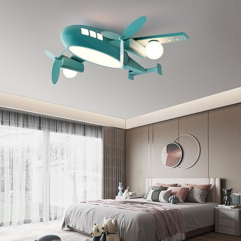 Nordic Creative Kids Cartoon Wrought Iron Airplane LED Flush Mount Ceiling Light Lumendat
