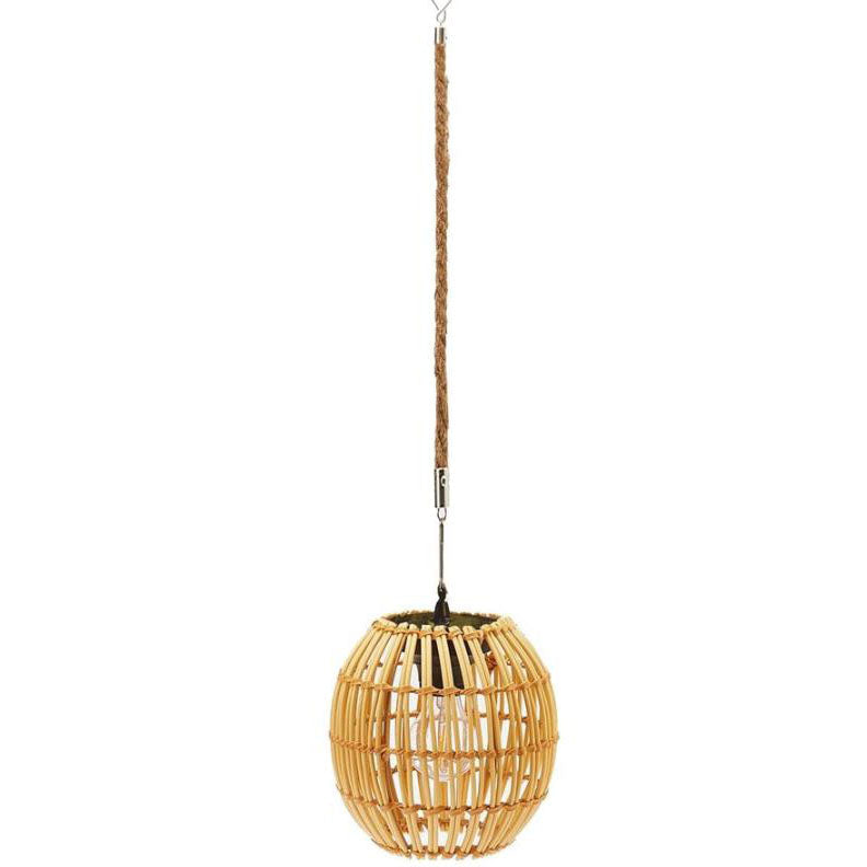 Traditional Vintage Rattan Weaving Cage LED Solar Waterproof Pendant Light for Outdoor Patio