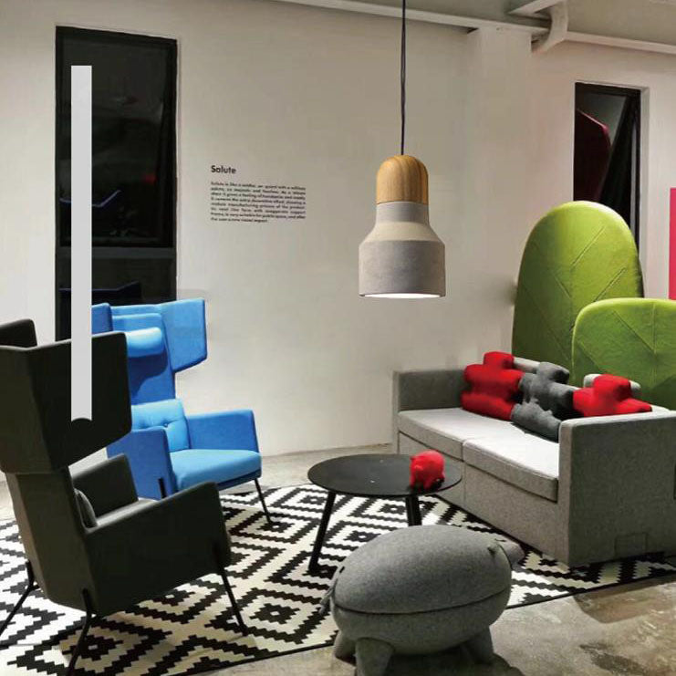 Contemporary Industrial Round Cone Triangle Cement Rubber Wood 1-light Pendant Light for Living Room BulbSquare