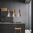 Contemporary Industrial Round Cone Triangle Cement Rubber Wood 1-light Pendant Light for Living Room BulbSquare