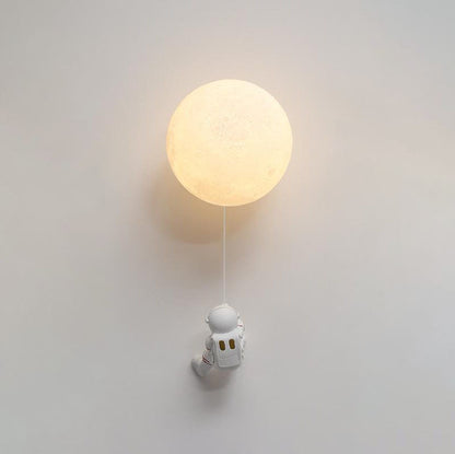 Contemporary Creative Orb Astronaut Iron Resin 1-Light Wall Sconce Lamp For Bedroom