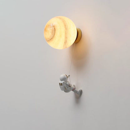 Contemporary Creative Orb Astronaut Iron Resin 1-Light Wall Sconce Lamp For Bedroom