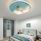Lumendat Contemporary Creative Cartoon Rocket Unicorn Acrylic Round Shade LED Kids Flush Mount Ceiling Light For Bedroom Lumendat