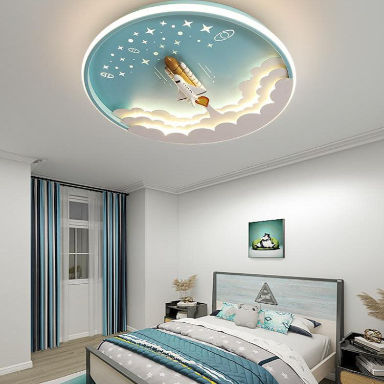 Lumendat Contemporary Creative Cartoon Rocket Unicorn Acrylic Round Shade LED Kids Flush Mount Ceiling Light For Bedroom Lumendat