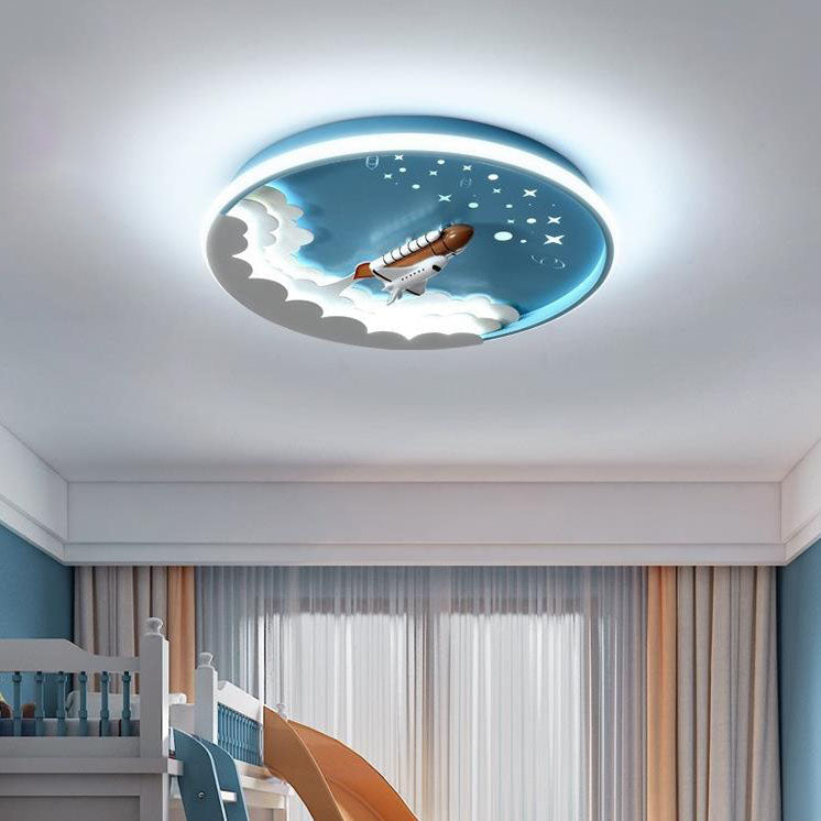 Lumendat Contemporary Creative Cartoon Rocket Unicorn Acrylic Round Shade LED Kids Flush Mount Ceiling Light For Bedroom Lumendat