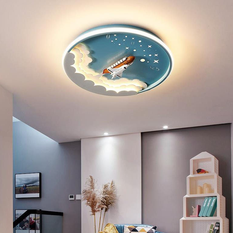 Lumendat Contemporary Creative Cartoon Rocket Unicorn Acrylic Round Shade LED Kids Flush Mount Ceiling Light For Bedroom Lumendat