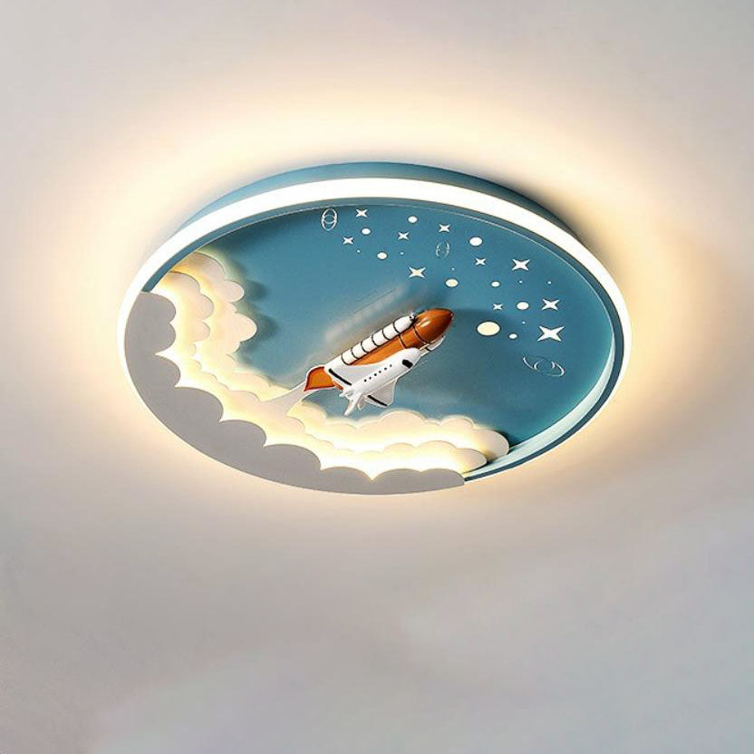 Lumendat Contemporary Creative Cartoon Rocket Unicorn Acrylic Round Shade LED Kids Flush Mount Ceiling Light For Bedroom Lumendat