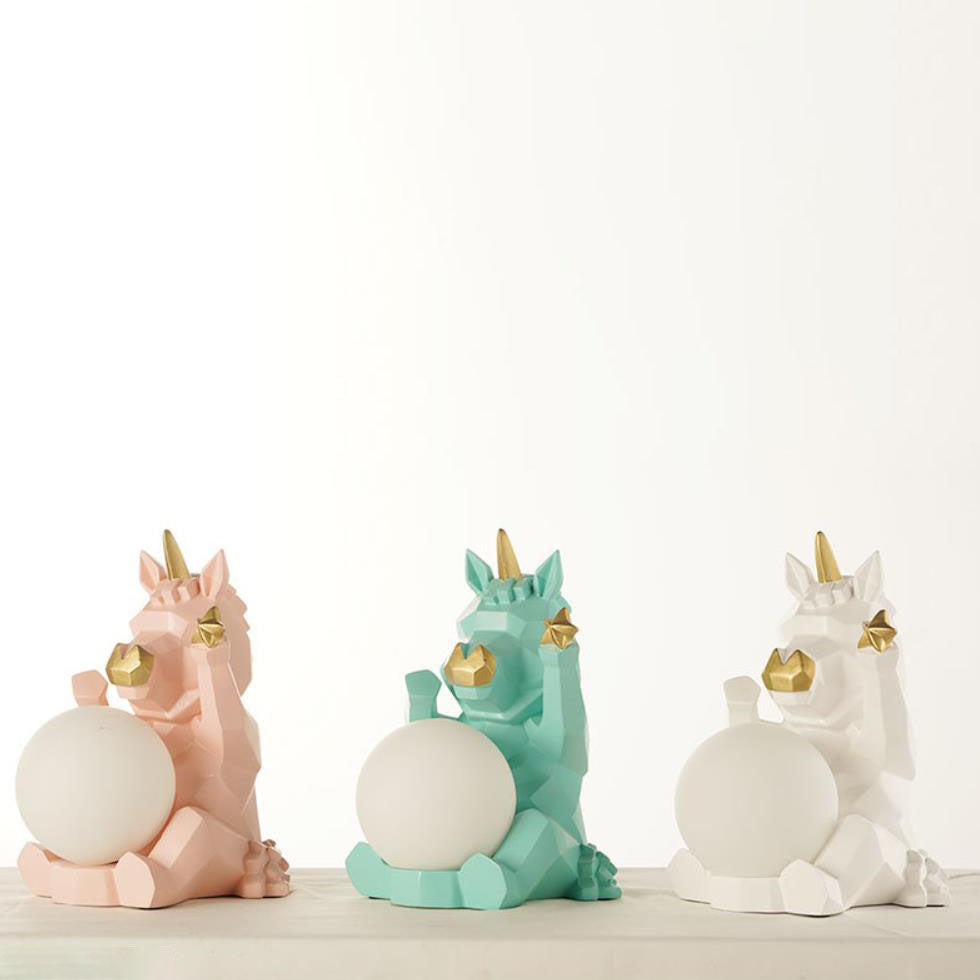 Lumendat Contemporary Creative Resin Unicorn Glass Shade 1-Light Kids Table Lamp For Bedroom Lumendat