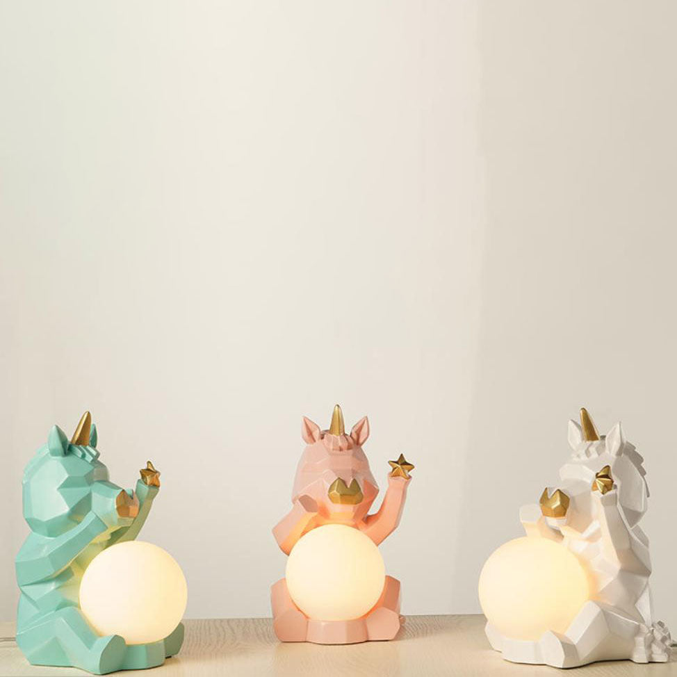 Lumendat Contemporary Creative Resin Unicorn Glass Shade 1-Light Kids Table Lamp For Bedroom Lumendat