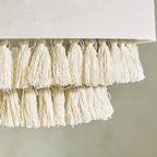 Contemporary Boho Fabric Cylinder Shade Tassel Braided Rope 3-light Chandelier for Living Room BulbSquare