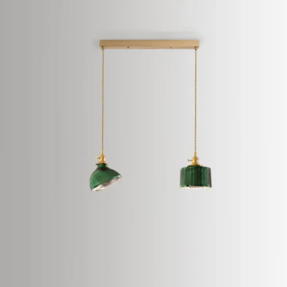 Nordic Vintage Tiffany Green Glass Island Chandelier – 1/2/3 Light, Brass Lumendat