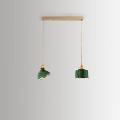 Nordic Vintage Tiffany Green Glass Island Chandelier – 1/2/3 Light, Brass