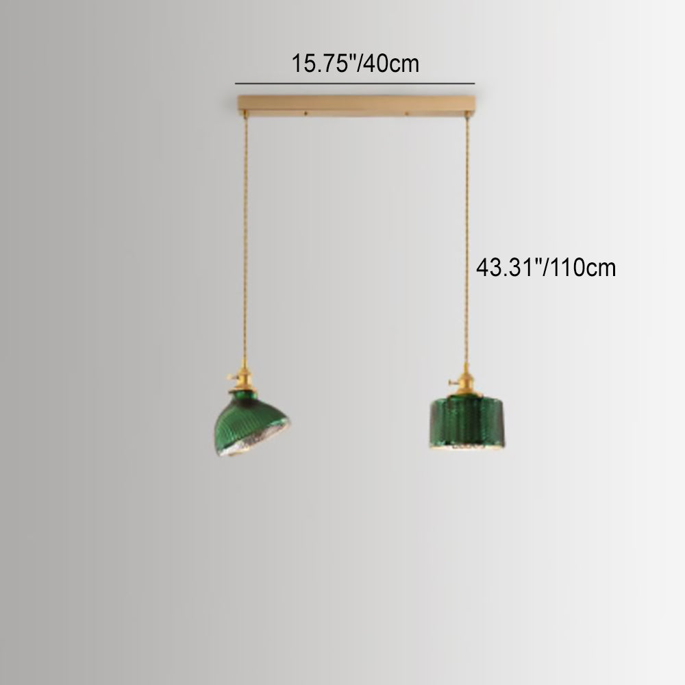 Nordic Vintage Tiffany Green Glass Island Chandelier – 1/2/3 Light, Brass