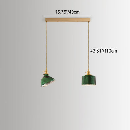 Nordic Vintage Tiffany Green Glass Island Chandelier – 1/2/3 Light, Brass