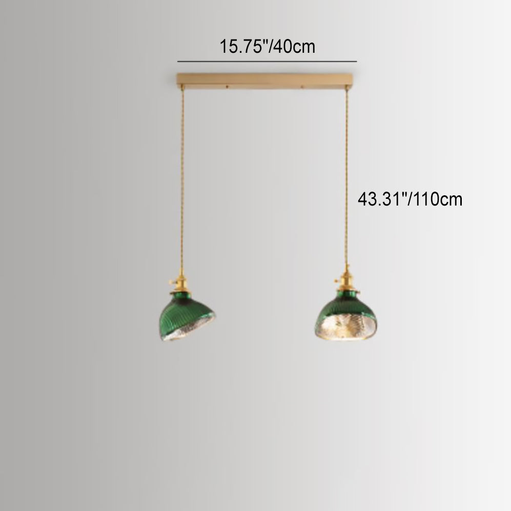 Nordic Vintage Tiffany Green Glass Island Chandelier – 1/2/3 Light, Brass