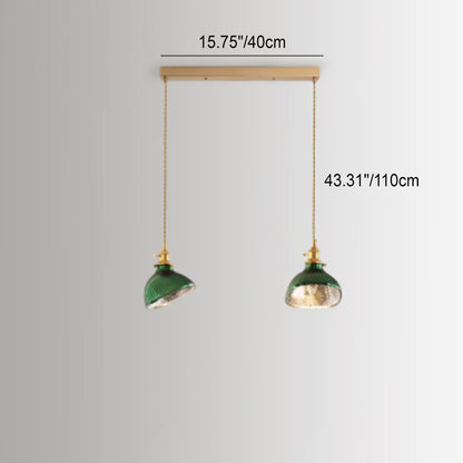 Nordic Vintage Tiffany Green Glass Island Chandelier – 1/2/3 Light, Brass
