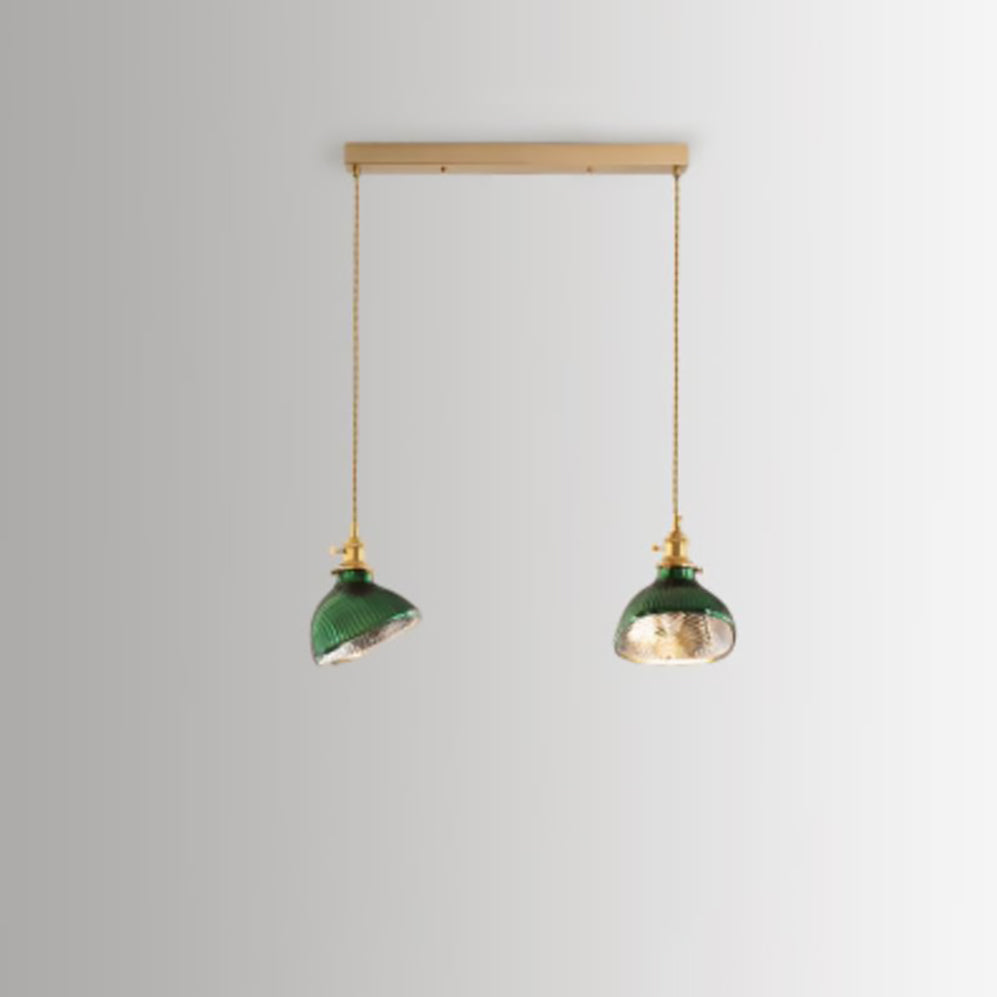 Nordic Vintage Tiffany Green Glass Island Chandelier – 1/2/3 Light, Brass