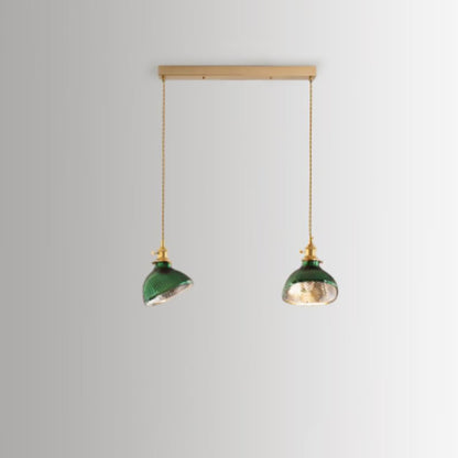 Nordic Vintage Tiffany Green Glass Island Chandelier – 1/2/3 Light, Brass