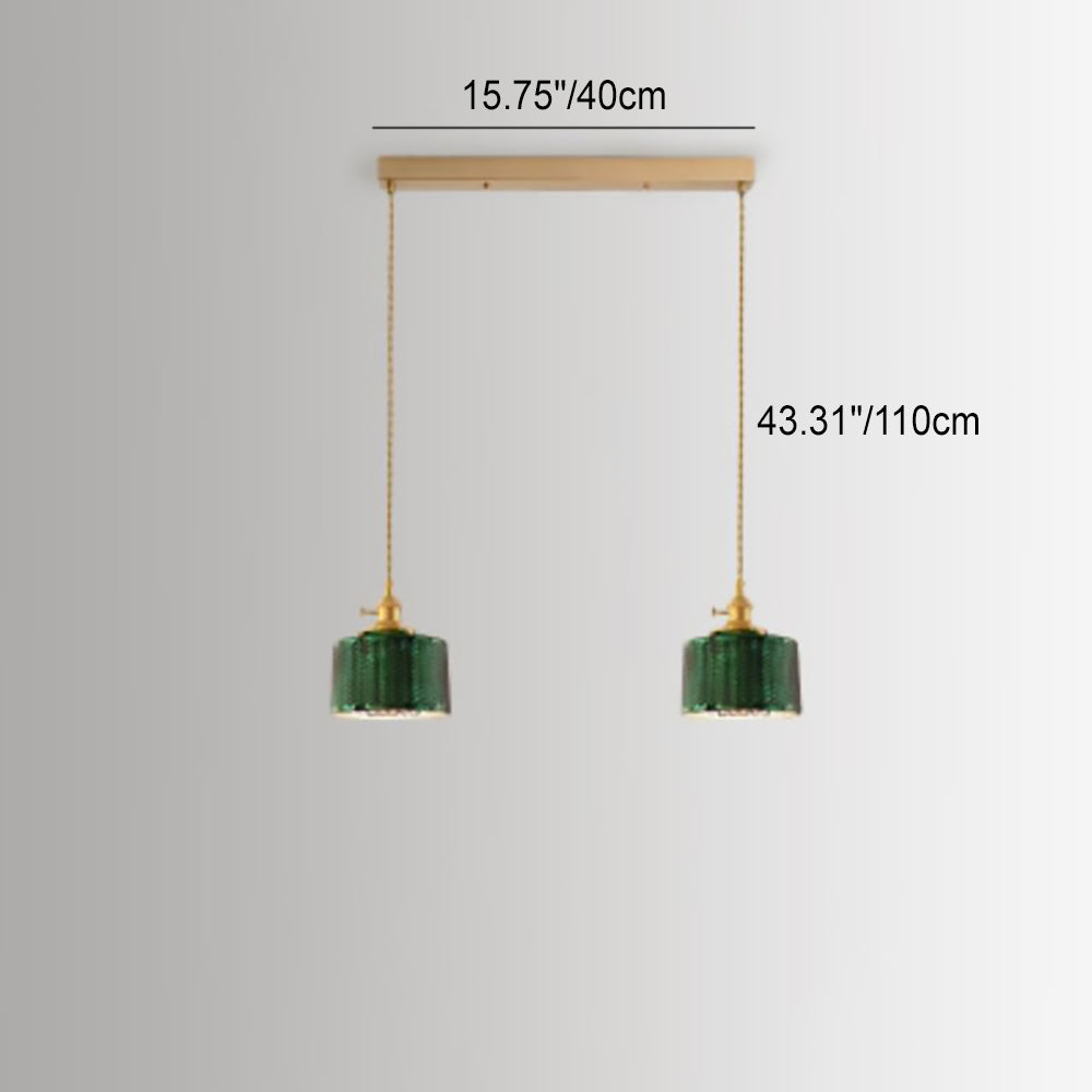 Nordic Vintage Tiffany Green Glass Island Chandelier – 1/2/3 Light, Brass